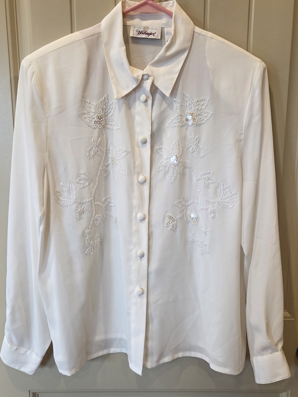 Vintage Worthington Beaded Sequin Blouse Off White NWT Size 18 90s Aesthetic - Picture 2 of 14